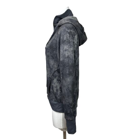 Danskin Grey Tie Dye Marble Print Collar Zip Hooded Athletic Jacket Sweater Top - Picture 3 of 7